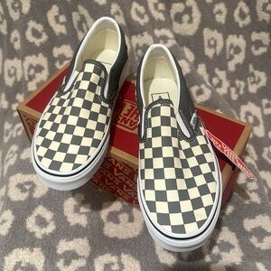 Vans Classic Slip-On Checkerboard Shoes In Pewter and True White 😍 New